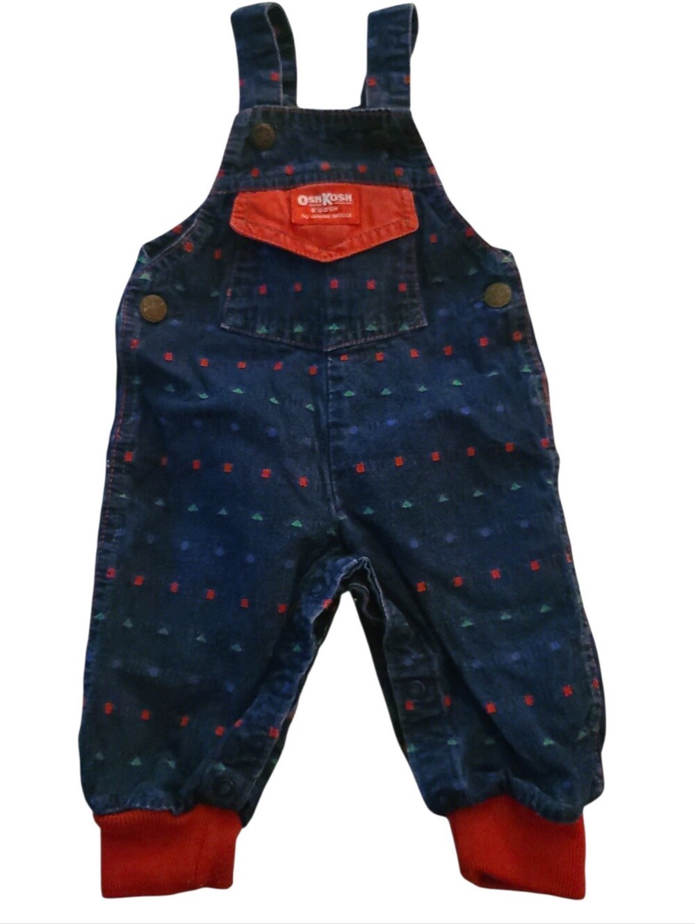 Vintage OshKosh B'gosh Navy Overalls with Red Accent 6 - 9 Months